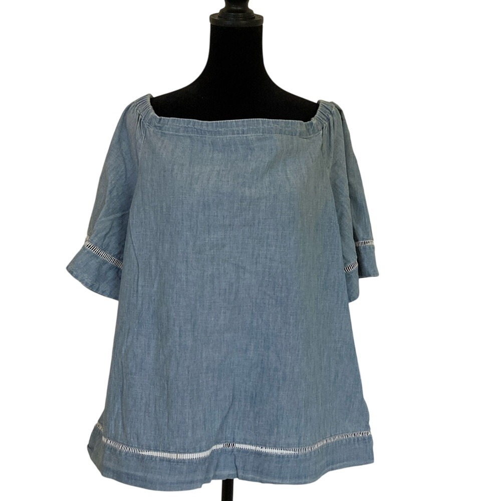 Lauren Ralph Lauren Women's Blue Chambray Off-Shoulder Blouse Size XL Summer